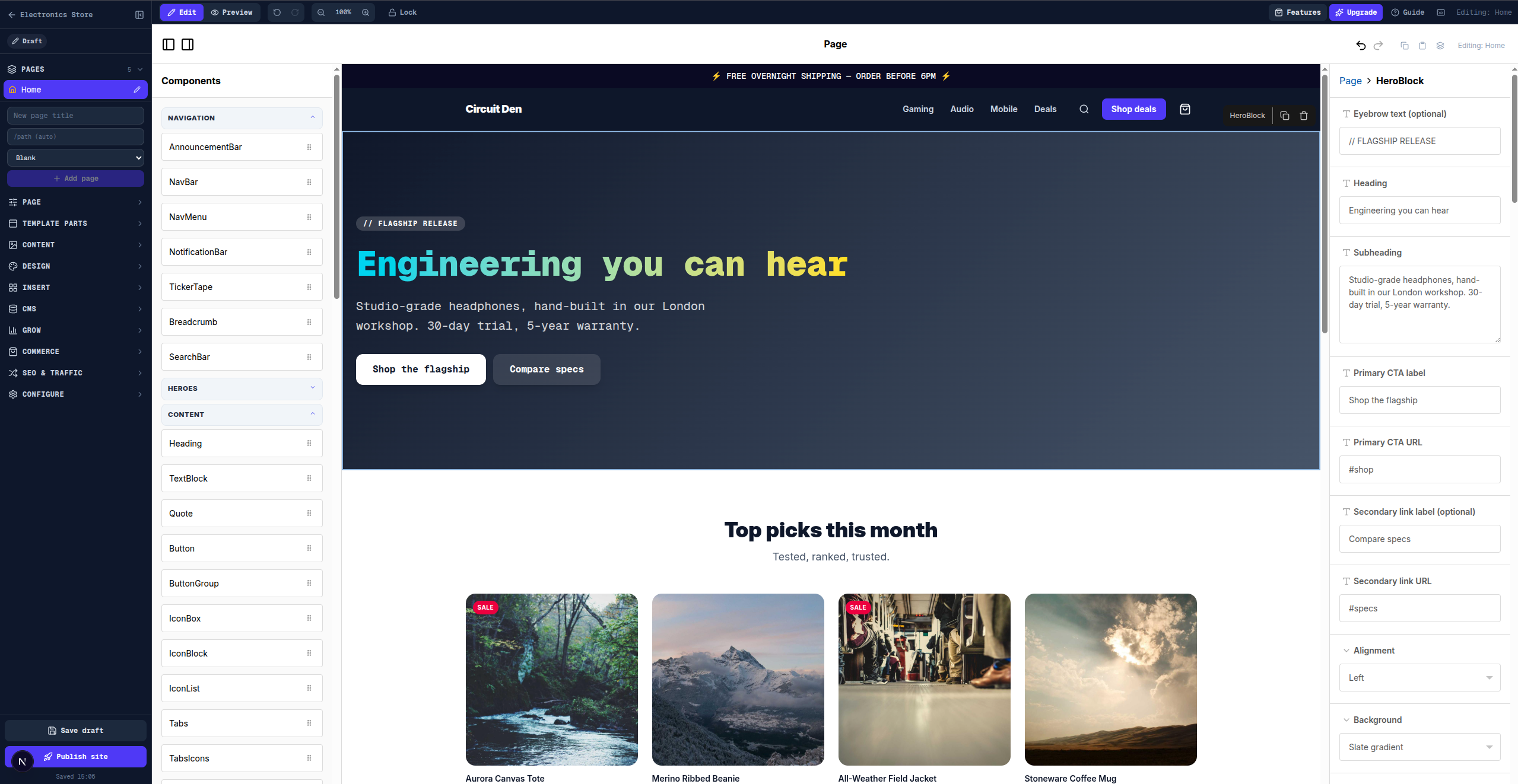 The Prism drag-and-drop website builder